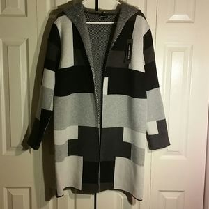 "ZYFG free" long cardigan hooded sweater